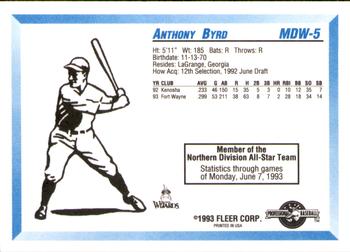 1993 Fleer ProCards Midwest League All-Stars #MDW-5 Anthony Byrd Back