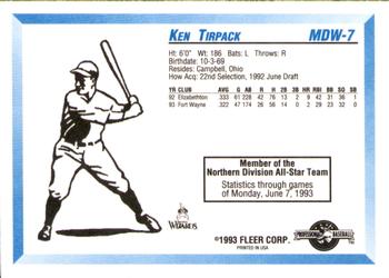 1993 Fleer ProCards Midwest League All-Stars #MDW-7 Ken Tirpack Back