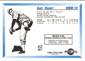1993 Fleer ProCards Midwest League All-Stars #MDW-13 Gary Haught Back
