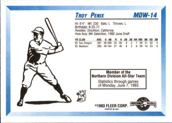1993 Fleer ProCards Midwest League All-Stars #MDW-14 Troy Penix Back