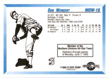 1993 Fleer ProCards Midwest League All-Stars #MDW-16 Don Wengert Back