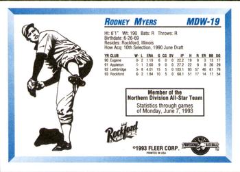 1993 Fleer ProCards Midwest League All-Stars #MDW-19 Rodney Myers Back