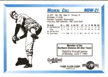 1993 Fleer ProCards Midwest League All-Stars #MDW-21 Micheal Call Back