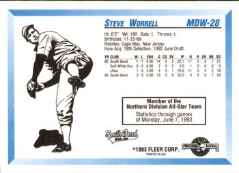 1993 Fleer ProCards Midwest League All-Stars #MDW-28 Steve Worrell Back