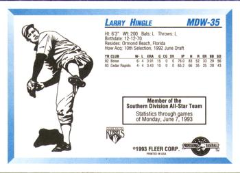 1993 Fleer ProCards Midwest League All-Stars #MDW-35 Larry Hingle Back