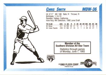 1993 Fleer ProCards Midwest League All-Stars #MDW-36 Chris Smith Back