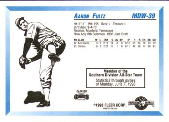 1993 Fleer ProCards Midwest League All-Stars #MDW-39 Aaron Fultz Back