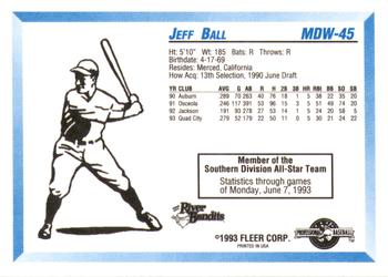 1993 Fleer ProCards Midwest League All-Stars #MDW-45 Jeff Ball Back