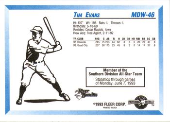 1993 Fleer ProCards Midwest League All-Stars #MDW-46 Tim Evans Back