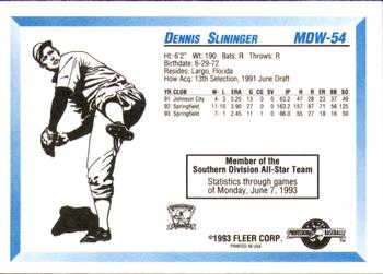 1993 Fleer ProCards Midwest League All-Stars #MDW-54 Dennis Slininger Back