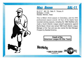 1993 Fleer ProCards South Atlantic League All-Stars #SAL-11 Mike Brown Back