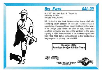 1993 Fleer ProCards South Atlantic League All-Stars #SAL-20 Bill Evers Back