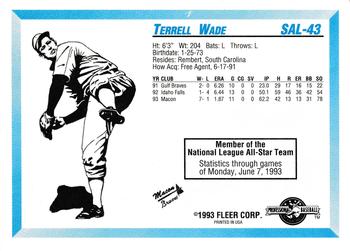 1993 Fleer ProCards South Atlantic League All-Stars #SAL-43 Terrell Wade Back