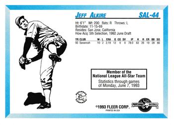 1993 Fleer ProCards South Atlantic League All-Stars #SAL-44 Jeff Alkire Back