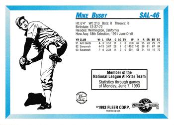 1993 Fleer ProCards South Atlantic League All-Stars #SAL-46 Mike Busby Back