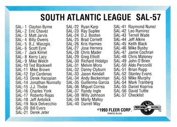 1993 Fleer ProCards South Atlantic League All-Stars #SAL-57 Checklist Back