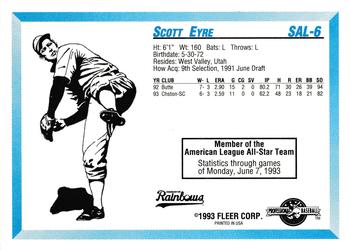 1993 Fleer ProCards South Atlantic League All-Stars #SAL-6 Scott Eyre Back