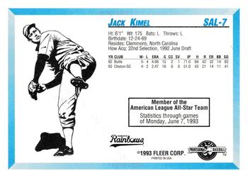 1993 Fleer ProCards South Atlantic League All-Stars #SAL-7 Jack Kimel Back