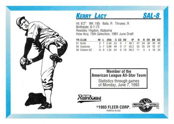 1993 Fleer ProCards South Atlantic League All-Stars #SAL-8 Kerry Lacy Back