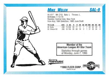 1993 Fleer ProCards South Atlantic League All-Stars #SAL-9 Mike Welch Back