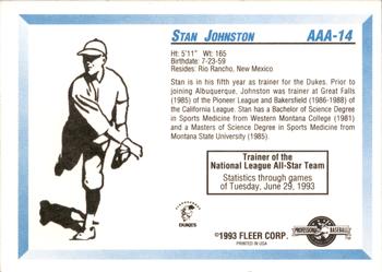 1993 Fleer ProCards Triple A All-Stars #AAA-14 Stan Johnston Back