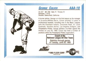 1993 Fleer ProCards Triple A All-Stars #AAA-19 George Culver Back