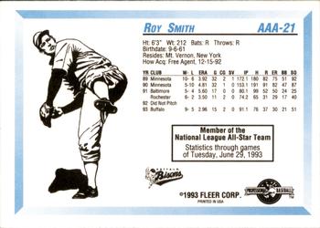 1993 Fleer ProCards Triple A All-Stars #AAA-21 Roy Smith Back
