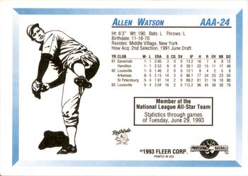 1993 Fleer ProCards Triple A All-Stars #AAA-24 Allen Watson Back
