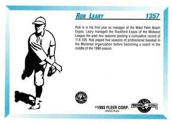 1993 Fleer ProCards #1357 Rob Leary Back