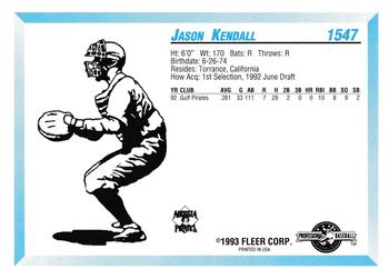 1993 Fleer ProCards #1547 Jason Kendall Back