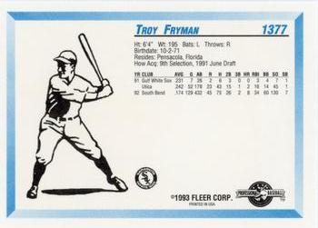 1993 Fleer ProCards #1377 Troy Fryman Back