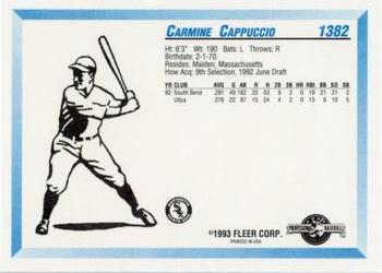1993 Fleer ProCards #1382 Carmine Cappuccio Back
