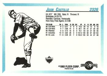 1993 Fleer ProCards #2326 Juan Castillo Back