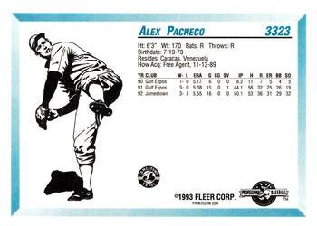 1993 Fleer ProCards #3323 Alex Pacheco Back