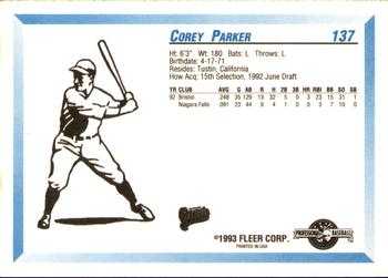 1993 Fleer ProCards #137 Corey Parker Back