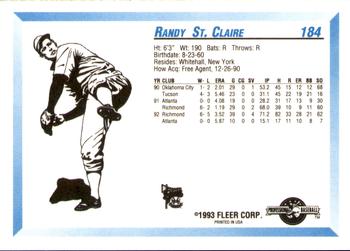 1993 Fleer ProCards #184 Randy St. Claire Back