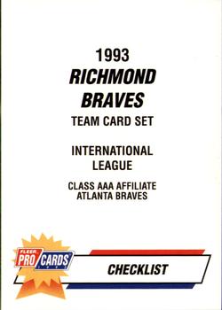 1993 Fleer ProCards #205 Checklist Front