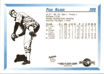 1993 Fleer ProCards #209 Paul Kilgus Back
