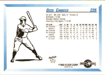 1993 Fleer ProCards #226 Ozzie Canseco Back