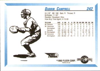 1993 Fleer ProCards #242 Darrin Campbell Back