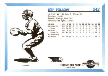 1993 Fleer ProCards #243 Rey Palacios Back