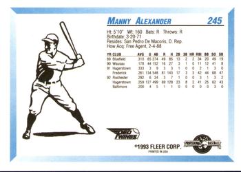1993 Fleer ProCards #245 Manny Alexander Back
