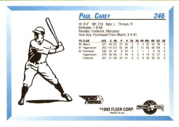 1993 Fleer ProCards #246 Paul Carey Back