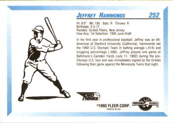 1993 Fleer ProCards #252 Jeffrey Hammonds Back