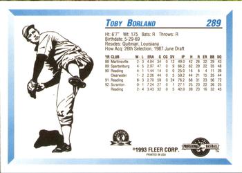 1993 Fleer ProCards #289 Toby Borland Back