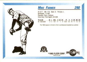 1993 Fleer ProCards #290 Mike Farmer Back