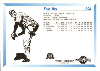 1993 Fleer ProCards #294 Eric Hill Back