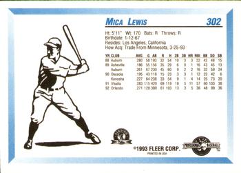 1993 Fleer ProCards #302 Mica Lewis Back