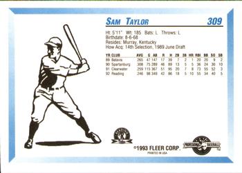 1993 Fleer ProCards #309 Sam Taylor Back