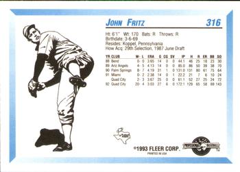 1993 Fleer ProCards #316 John Fritz Back